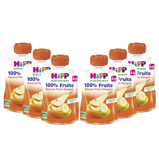 hipp-biologique-gourdes-banane-poire-mangue-6-gourdes-de-90g image 1