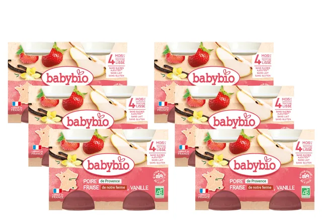 babybio-petits-pots-poire-fraises-vanille-2x130g-lot-de-6-bio-d-s-4-mois image 1