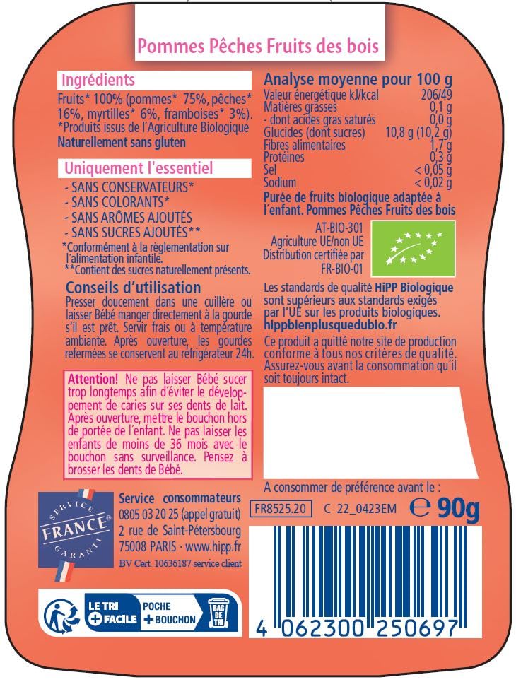 hipp-biologique-gourdes-pommes-p-ches-fruits-des-bois-90-g-lot-de-6 image 5