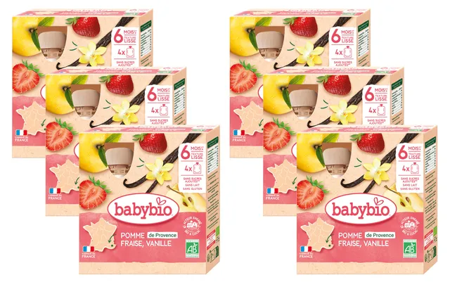 babybio-gourdes-pomme-fraise-vanille-bio-d-s-6-mois-sans-sucres-ajout-es-4-x-90g image 1