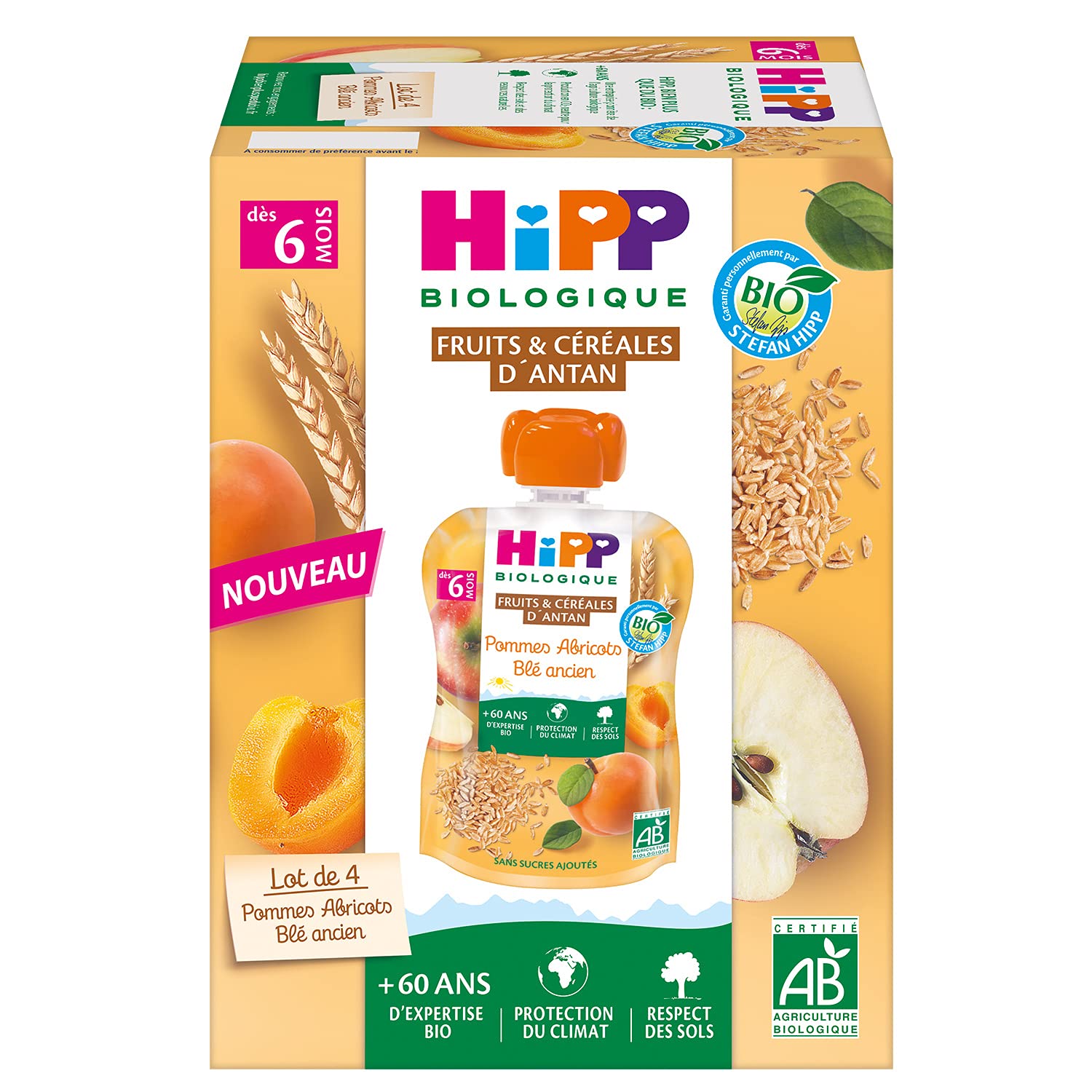 hipp-biologique-pommes-abricots-bl-ancien-gourdes-d-s-6-mois-lot-de-24-gourdes-4 image 2