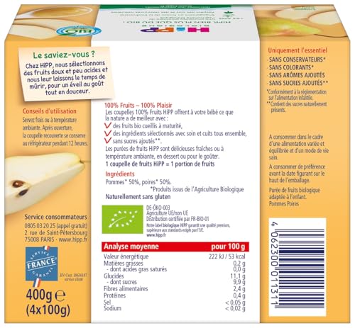 hipp-100-fruits-pommes-poires-bio-d-s-4-6-mois-coupelles-4x100g-lot-de-6 image 6