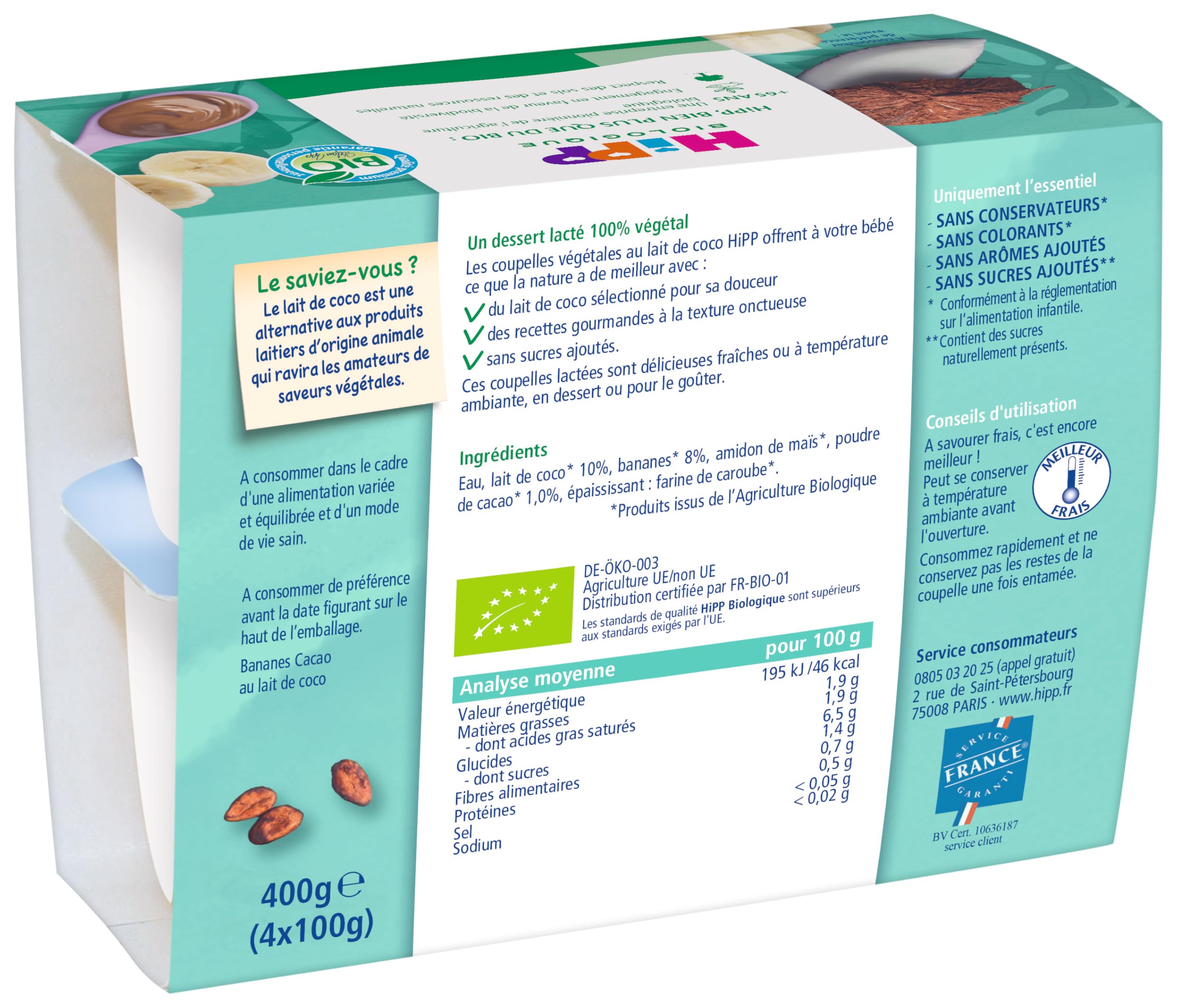hipp-d-lice-v-g-tal-banane-cacao-coco-bio-4-coupelles-de-100g image 3