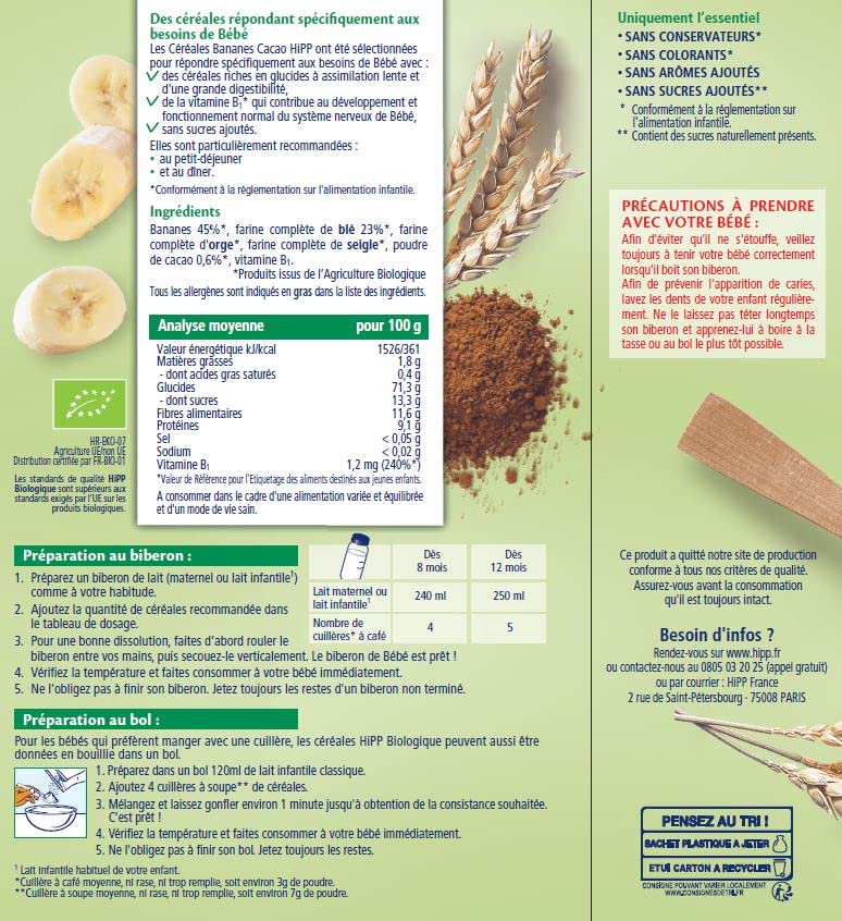 hipp-biologique-c-r-ales-bananes-cacao-d-s-8-mois-lot-de-6-x-250-g image 8