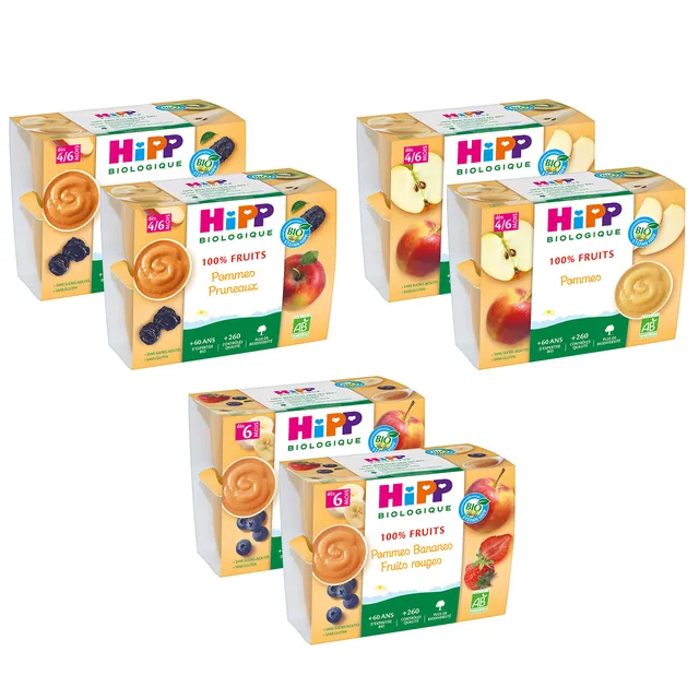 hipp-biologique-100-fruits-coupelles-100-g-3-vari-t-s-pommes-pommes-pruneaux-pom image 1