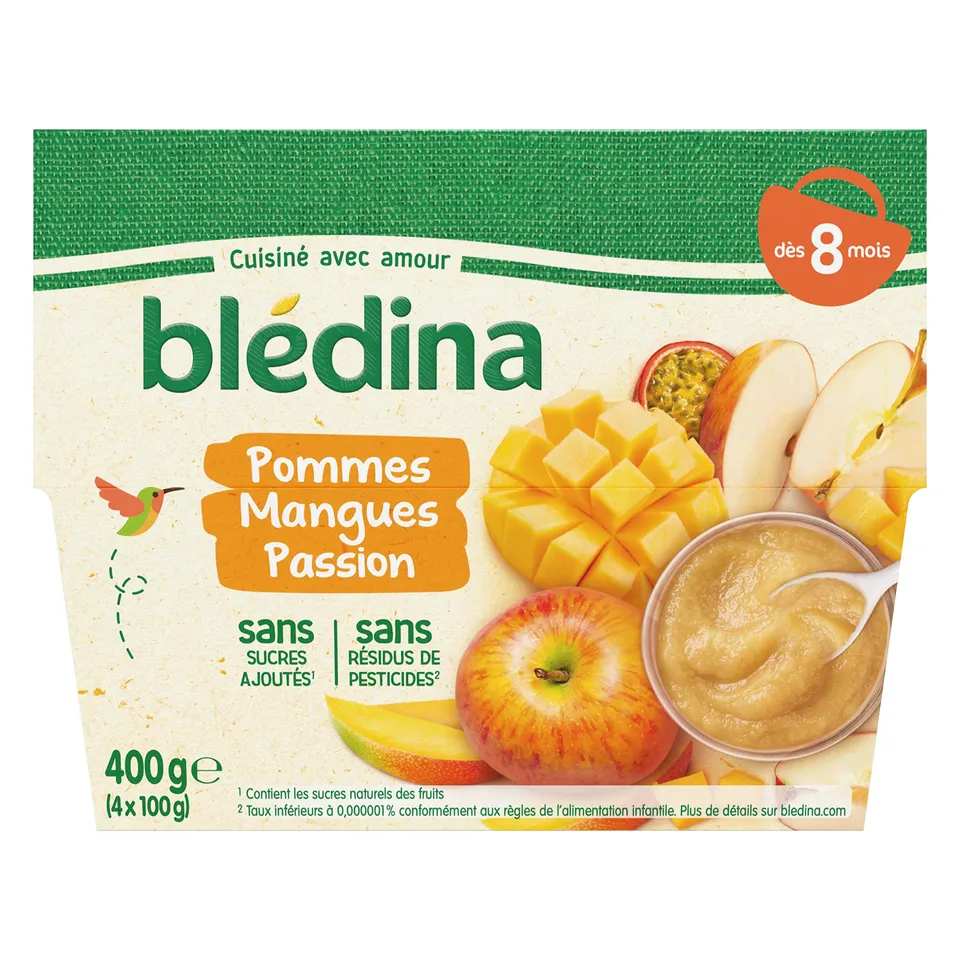 bl-dina-les-pur-es-de-fruits-d-s-8-mois-pommes-mangues-passion-4-coupelles image 1