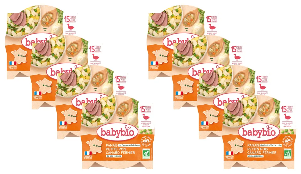 babybio-assiette-panais-petits-pois-canard-bio-15-mois-260g-lot-de-8 image 1