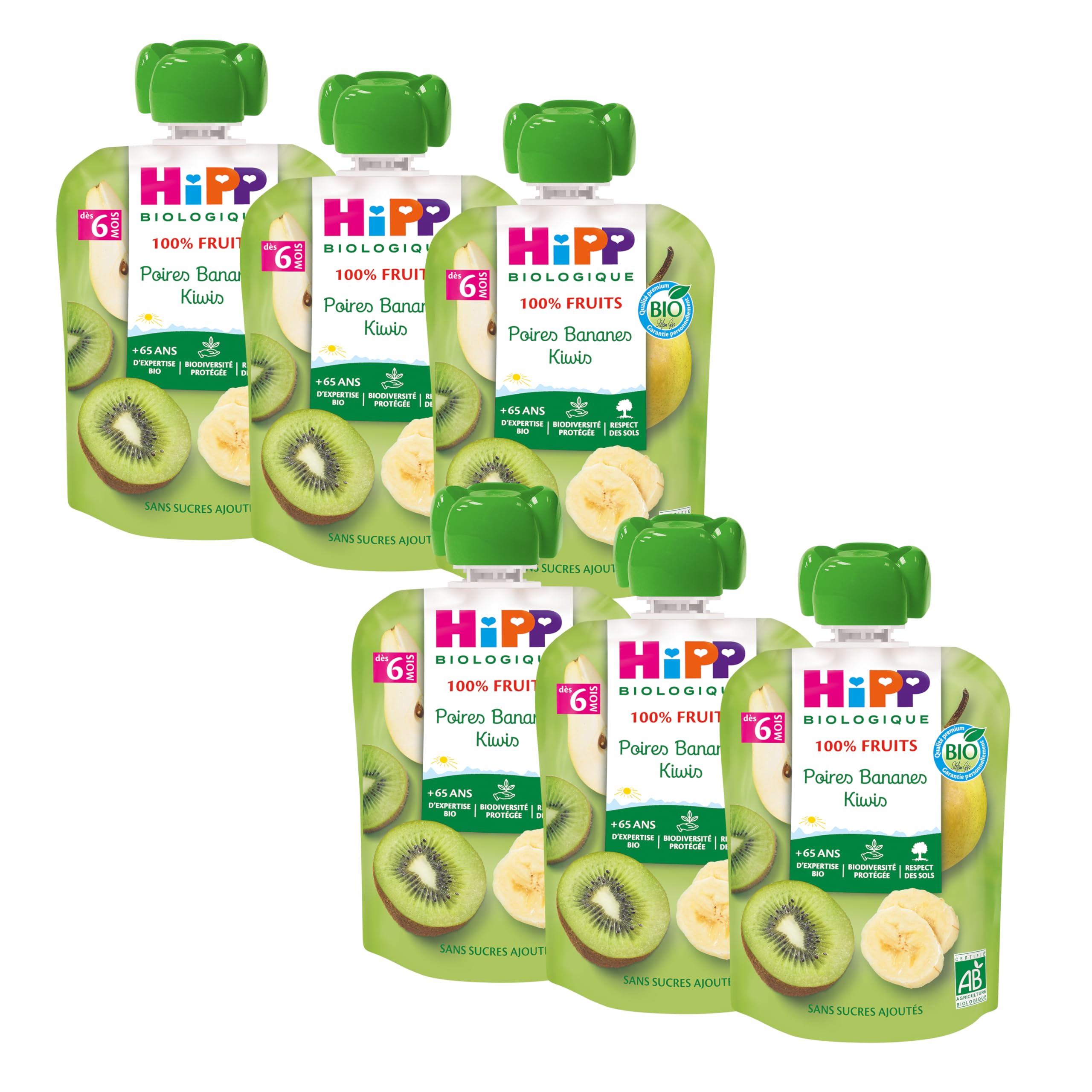 hipp-biologique-gourde-compote-poires-bananes-kiwis-6-x-90-g image 1