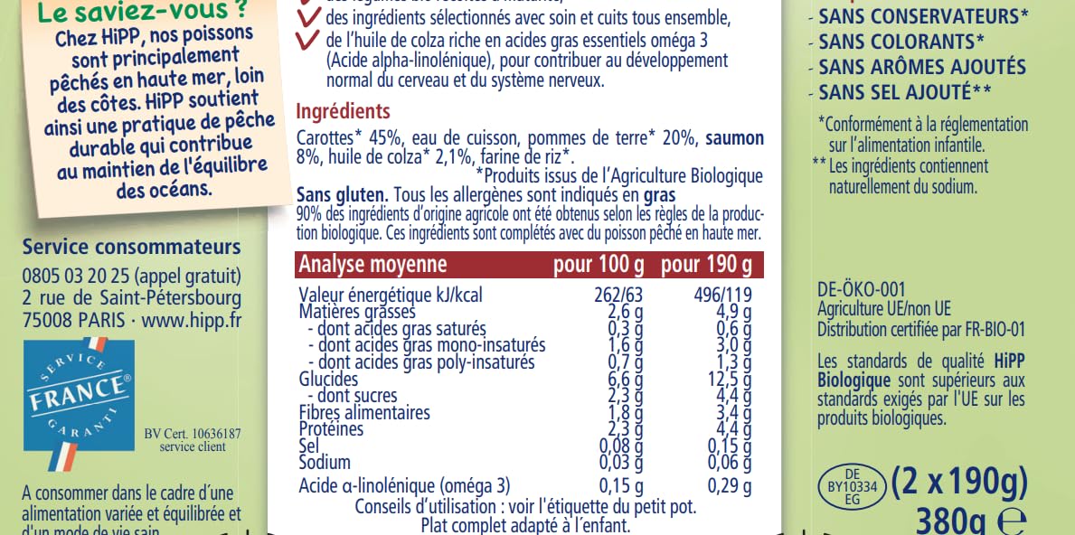 hipp-petits-mijot-s-jardini-re-de-l-gumes-saumon-petits-pots-bio-d-s-6-mois-2-x- image 2