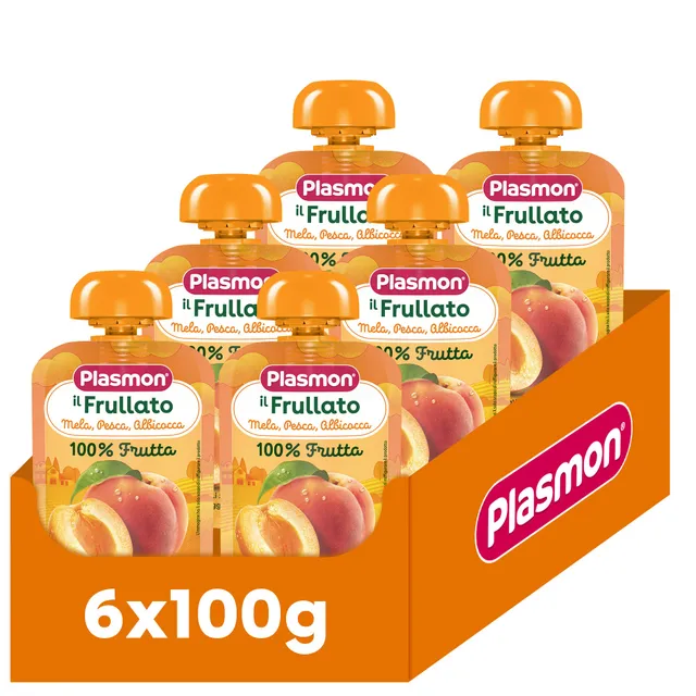 plasmon-frullato-100-frutta-mela-albicocca-e-pesca-compote-b-b-6x100g image 1