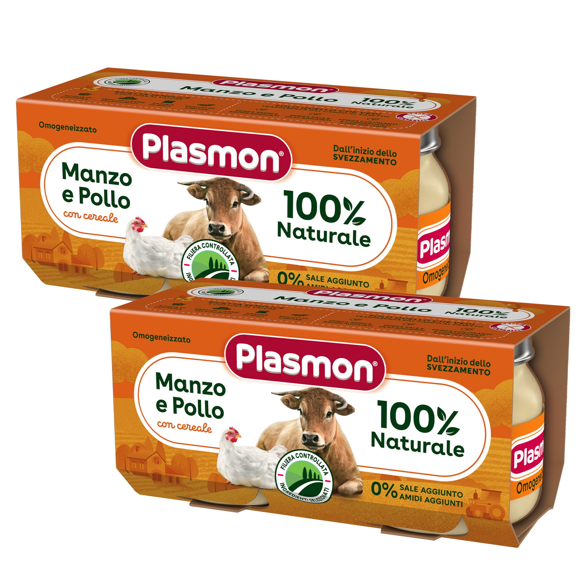 plasmon-omogeneizzato-100-viande-b-uf-poulet-et-c-r-ales-2-packs-de-2x80g image 1
