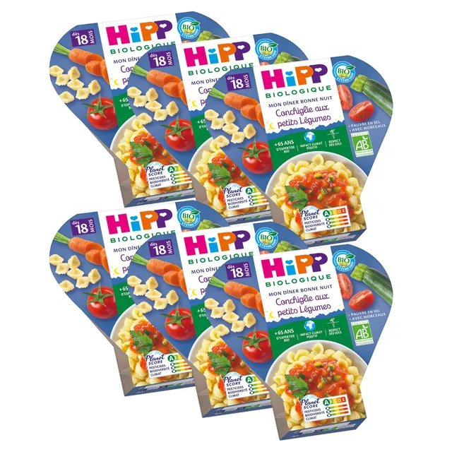 hipp-biologique-conchiglie-aux-petits-l-gumes-d-s-18-mois-6-assiettes-de-260g image 1