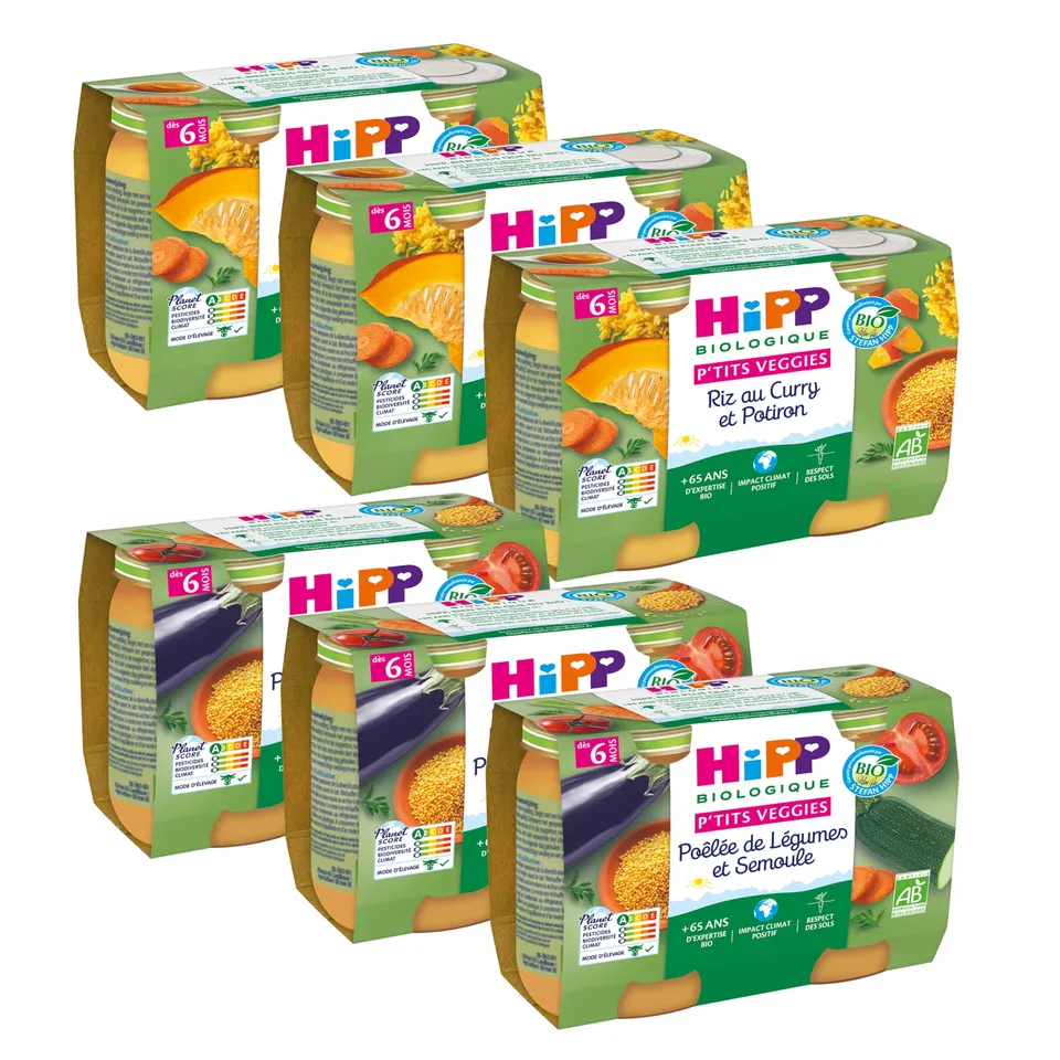 hipp-p-tits-veggies-2-vari-t-s-d-s-6-mois-bio-pots-2x190g-lot-de-6 image 1