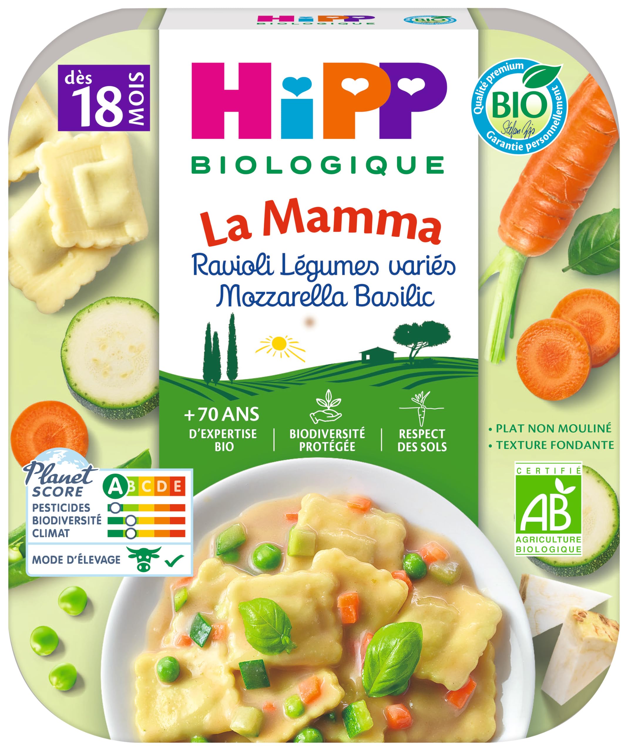 hipp-la-mamma-ravioli-l-gumes-vari-s-mozzarella-basilic-assiettes-bio-6-x-250g image 5