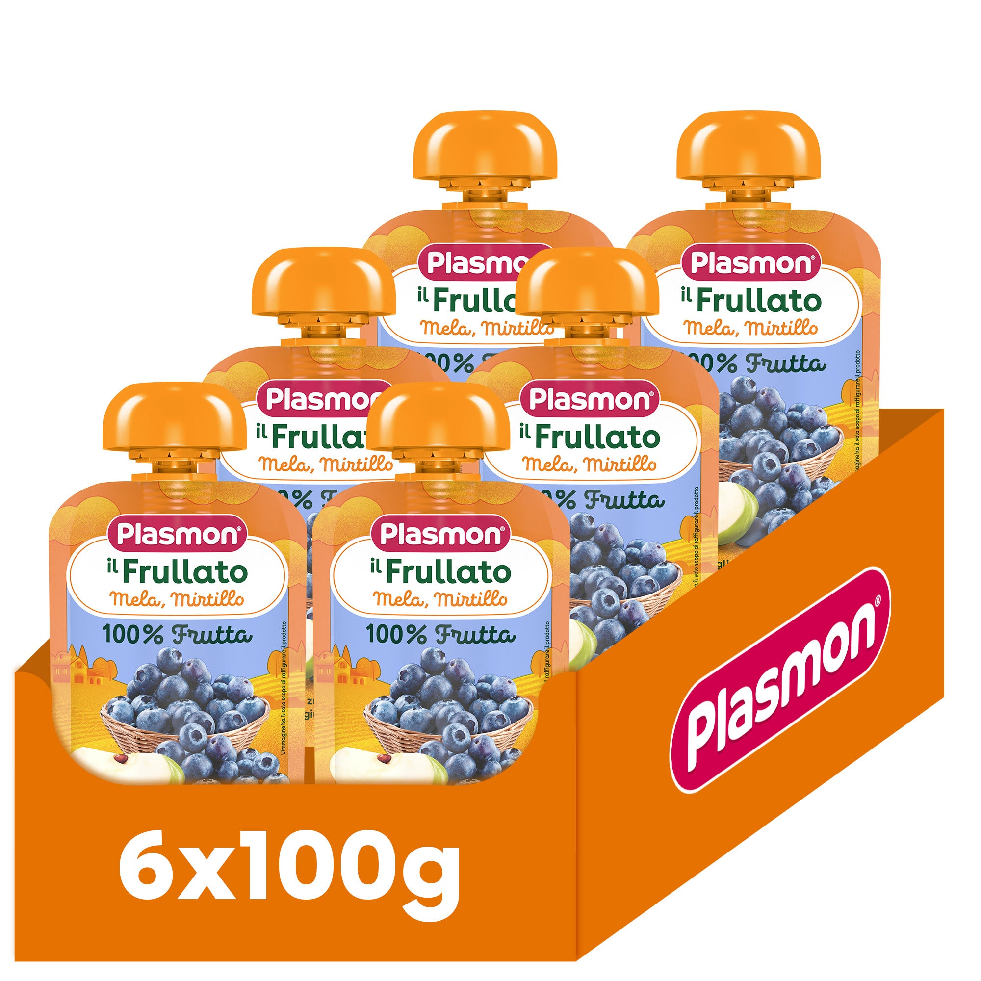plasmon-frullato-100-fruits-pomme-et-myrtille-compote-b-b-6-x-100g image 1
