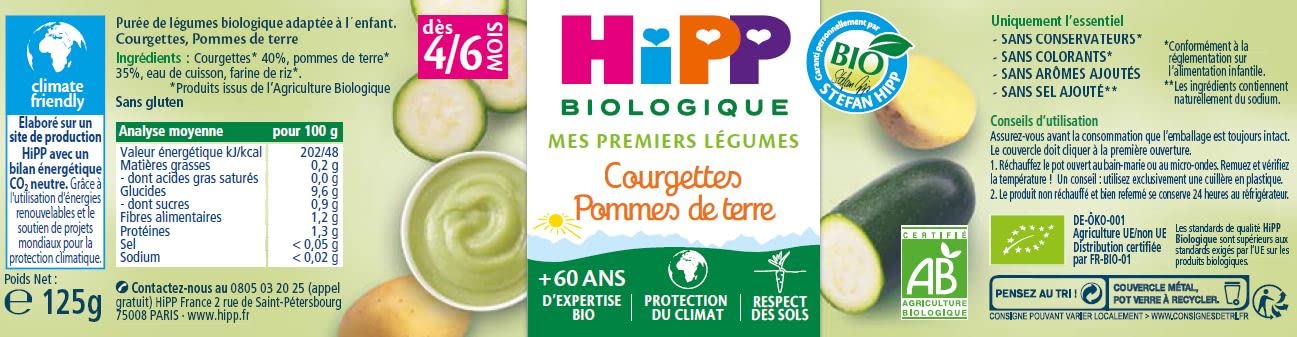 hipp-biologique-courgettes-pommes-de-terre-pot-125-g-lot-de-6 image 2