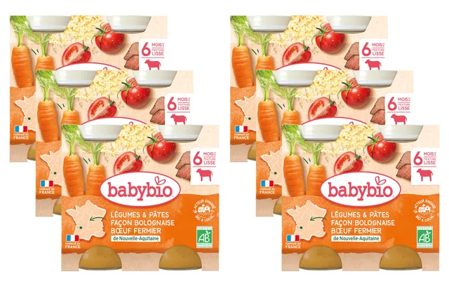 babybio-petits-pots-l-gumes-p-tes-fa-on-bolognaise-b-uf-d-s-6-mois-bio-2-x-200-g image 1