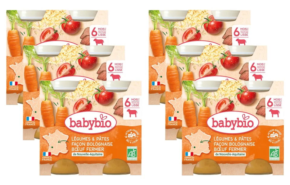 babybio-petits-pots-l-gumes-p-tes-fa-on-bolognaise-b-uf-d-s-6-mois-bio-2-x-200-g image 1