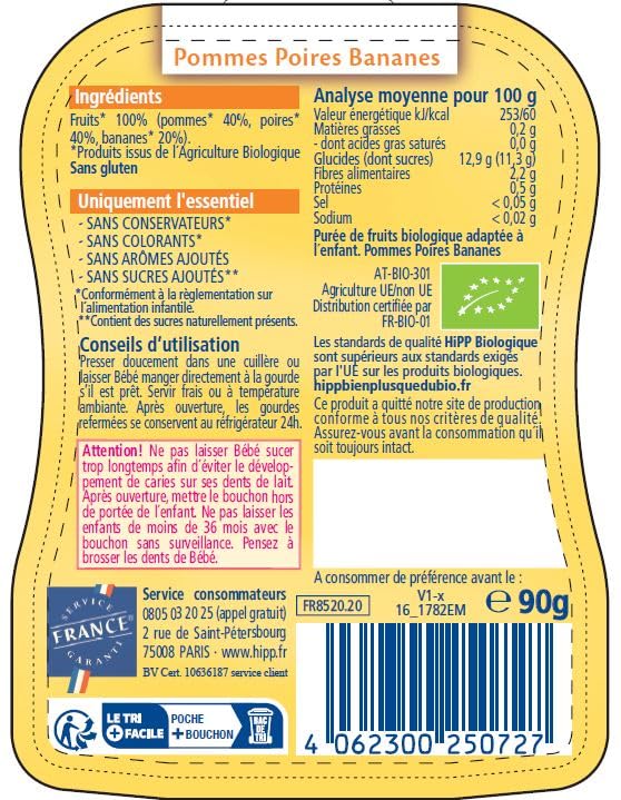 hipp-biologique-gourdes-pommes-poires-bananes-90-g-lot-de-6 image 3